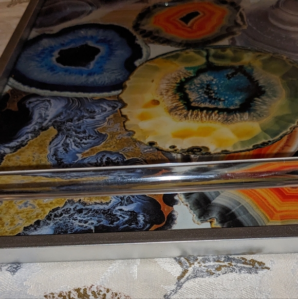 Tray Geode Art Print Metal Framed Image Acrylic Table Serve Modern Bar Cart - Picture 2 of 4